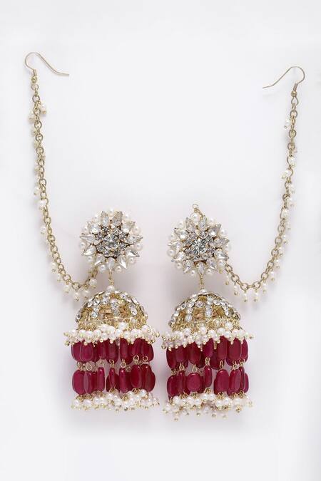 Bijoux By Priya Chandna Red Floret Blossom Chandelier Jhumkas Online at Aza Fashions Bijoux By Priya Chandna_Red Floret Blossom Chandelier Jhumkas _Online_at_Aza_Fashions