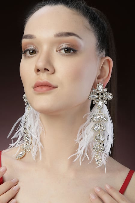 Bijoux By Priya Chandna Glory Feather & Crystal Embellished Earrings 