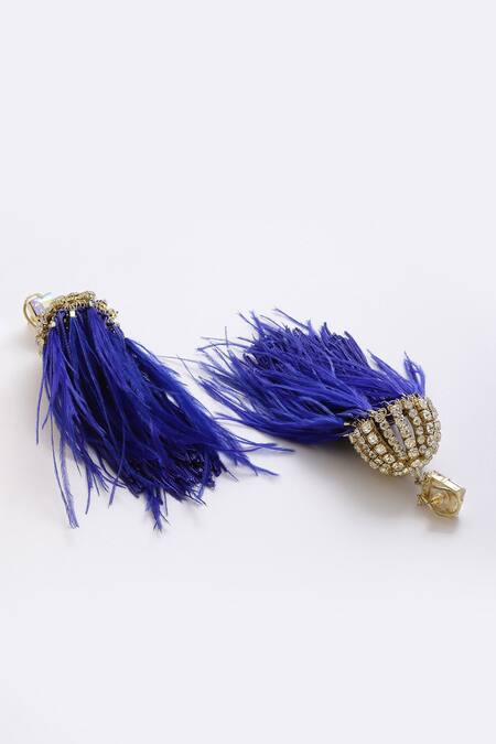 Buy_Bijoux By Priya Chandna_Blue Crystals, Feathers Dome Shaped Danglers _Online_at_Aza_Fashions