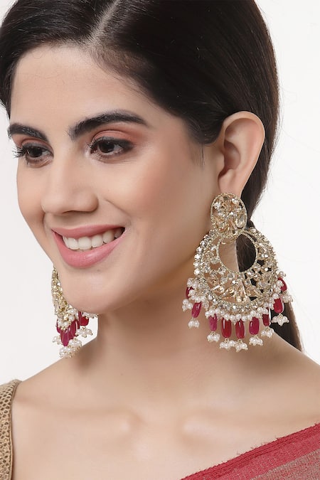 Bijoux By Priya Chandna Gold Plated Semi Precious Stones Bloom Petal Crystal Chandbalis 