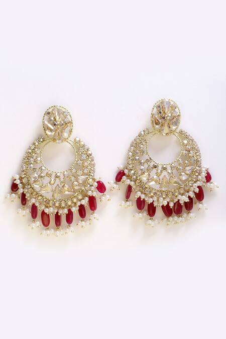Bijoux By Priya Chandna_Gold Plated Pearls, Crystals, Stones Bloom Petal Chandbalis _Online_at_Aza_Fashions