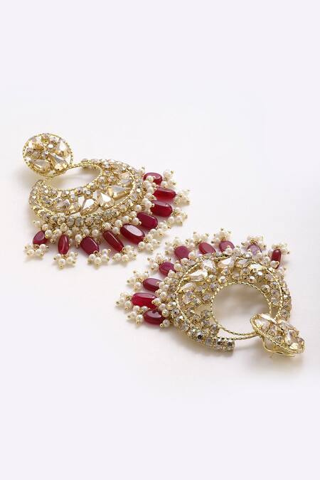 Buy_Bijoux By Priya Chandna_Gold Plated Pearls, Crystals, Stones Bloom Petal Chandbalis _Online_at_Aza_Fashions