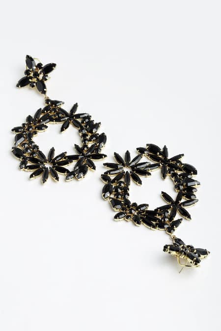 Buy_Bijoux By Priya Chandna_Black Crystals Amber Petal Embellished Danglers _Online_at_Aza_Fashions