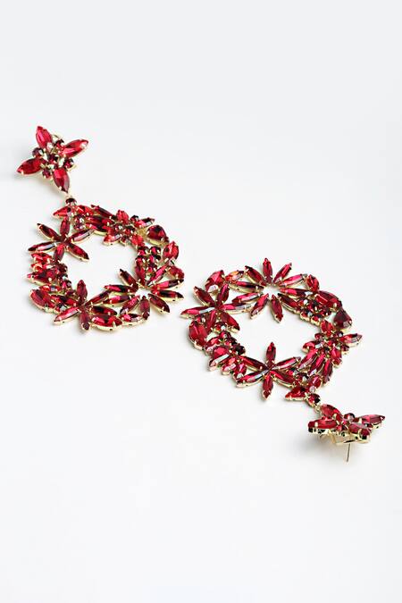 Buy_Bijoux By Priya Chandna_Red Crystals Amber Bloom Embellished Danglers _Online_at_Aza_Fashions