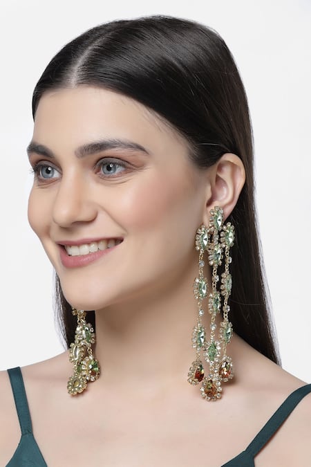 Bijoux By Priya Chandna Green Crystal Damaskia Multi Tiered Danglers 