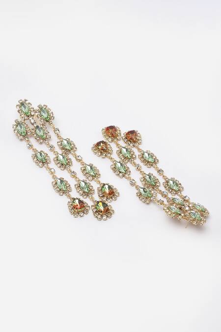 Buy_Bijoux By Priya Chandna_Green Crystals Damaskia Multi Tiered Danglers _Online_at_Aza_Fashions