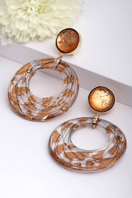 Shop_Bijoux By Priya Chandna_Rose Gold Crystals Brienna Resin Hoop Danglers _at_Aza_Fashions