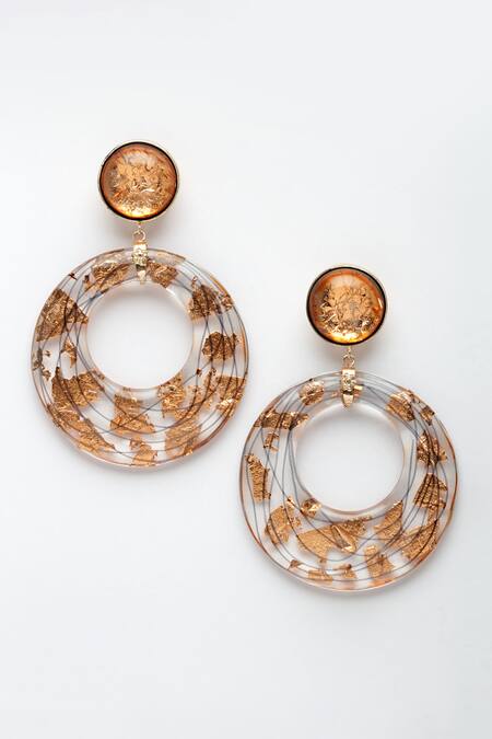 Bijoux By Priya Chandna_Rose Gold Crystals Brienna Resin Hoop Danglers _Online_at_Aza_Fashions