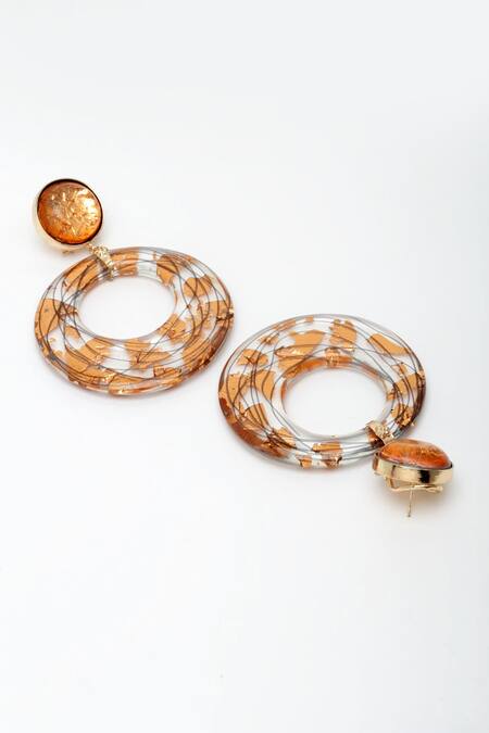 Buy_Bijoux By Priya Chandna_Rose Gold Crystals Brienna Resin Hoop Danglers _Online_at_Aza_Fashions