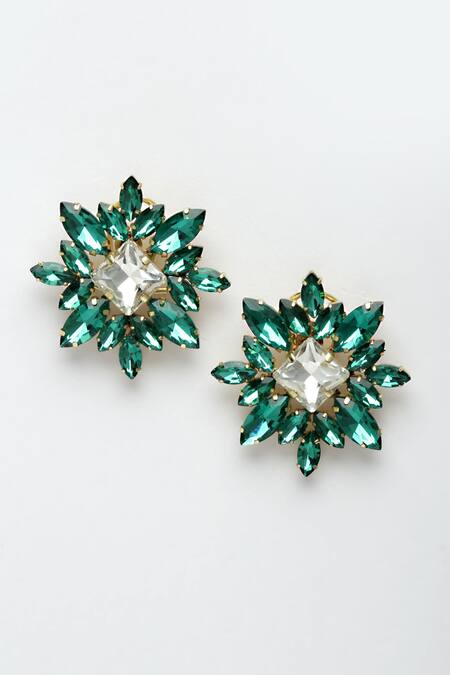 Bijoux By Priya Chandna Green Crystals Starburst Studs Online at Aza Fashions Bijoux By Priya Chandna_Green Crystals Starburst Studs _Online_at_Aza_Fashions