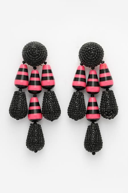 Buy_Bijoux By Priya Chandna_Pink Crystals, Beads Resin And Embellished Danglers _Online_at_Aza_Fashions