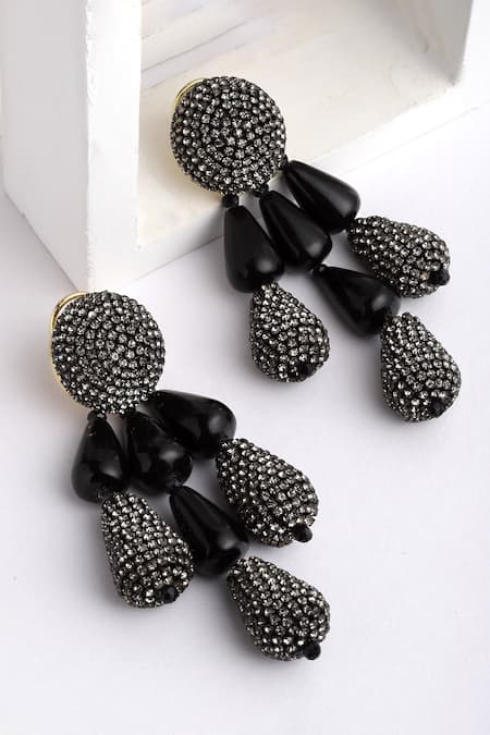 Shop Bijoux By Priya Chandna Black Crystals, Beads Resin And Embellished Chandelier Danglers at Aza Fashions Shop_Bijoux By Priya Chandna_Black Crystals, Beads Resin And Embellished Chandelier Danglers _at_Aza_Fashions