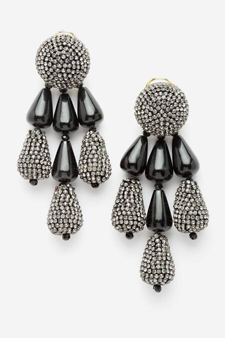 Bijoux By Priya Chandna Black Crystals, Beads Resin And Embellished Chandelier Danglers Online at Aza Fashions Bijoux By Priya Chandna_Black Crystals, Beads Resin And Embellished Chandelier Danglers _Online_at_Aza_Fashions