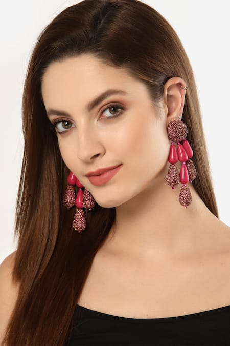 Bijoux By Priya Chandna Resin Bead & Crystal Embellished Boho Danglers 