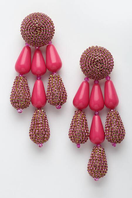 Bijoux By Priya Chandna Pink Crystals, Beads Resin And Embellished Boho Danglers Online at Aza Fashions Bijoux By Priya Chandna_Pink Crystals, Beads Resin And Embellished Boho Danglers _Online_at_Aza_Fashions