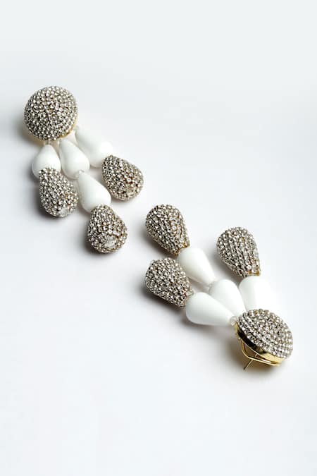 Buy_Bijoux By Priya Chandna_White Crystals, Beads Tahiti Resin And Embellished Danglers _Online_at_Aza_Fashions