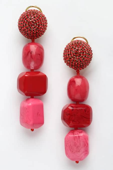 Bijoux By Priya Chandna Red Crystals, Beads Sahara Quad Resin Drop Embellished Danglers Online at Aza Fashions Bijoux By Priya Chandna_Red Crystals, Beads Sahara Quad Resin Drop Embellished Danglers _Online_at_Aza_Fashions