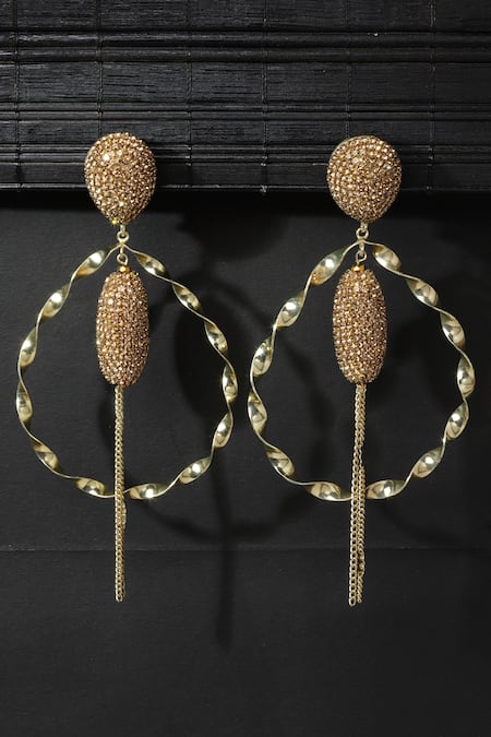 Shop_Bijoux By Priya Chandna_Gold Plated Crystals Twin Infinity Twirl Danglers _at_Aza_Fashions