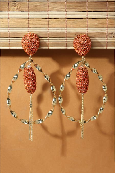 Shop Bijoux By Priya Chandna Orange Crystals Twin Infinity Swirl Danglers at Aza Fashions Shop_Bijoux By Priya Chandna_Orange Crystals Twin Infinity Swirl Danglers _at_Aza_Fashions