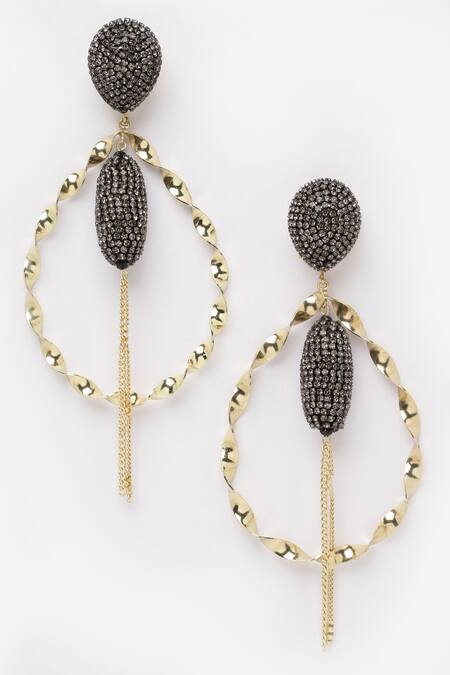 Bijoux By Priya Chandna_Black Crystals Twin Infinity Swirl Ball Danglers _Online_at_Aza_Fashions