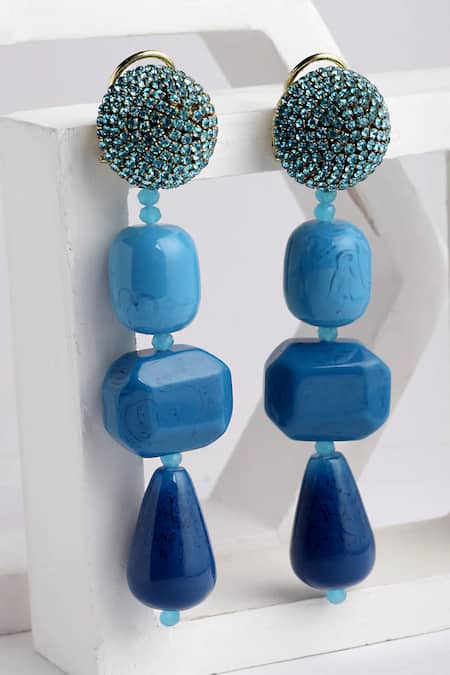Shop Bijoux By Priya Chandna Blue Crystals, Beads Azure Resin Drop Embellished Danglers at Aza Fashions Shop_Bijoux By Priya Chandna_Blue Crystals, Beads Azure Resin Drop Embellished Danglers _at_Aza_Fashions