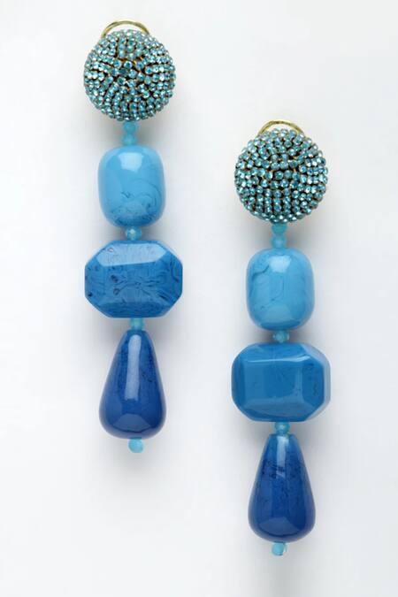 Bijoux By Priya Chandna Blue Crystals, Beads Azure Resin Drop Embellished Danglers Online at Aza Fashions Bijoux By Priya Chandna_Blue Crystals, Beads Azure Resin Drop Embellished Danglers _Online_at_Aza_Fashions