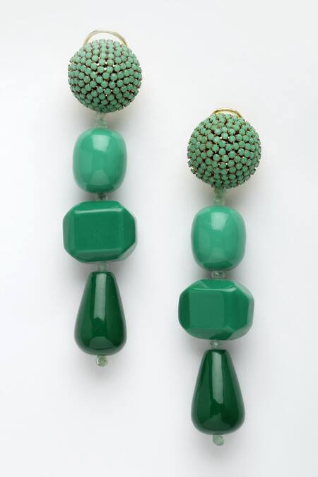 Bijoux By Priya Chandna Green Crystals, Beads Resin Drop And Ball Embellished Danglers Online at Aza Fashions Bijoux By Priya Chandna_Green Crystals, Beads Resin Drop And Ball Embellished Danglers _Online_at_Aza_Fashions