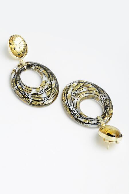 Buy_Bijoux By Priya Chandna_Gold Plated Foil Printing And Wire Work Hoop Resin Danglers _Online_at_Aza_Fashions