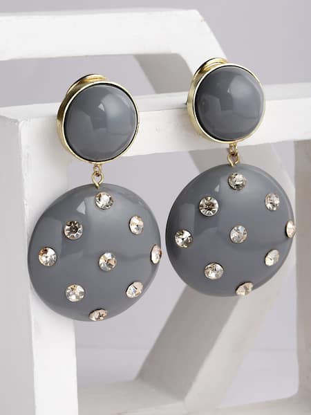 Shop_Bijoux By Priya Chandna_Grey Crystals Kira Resin Danglers _at_Aza_Fashions