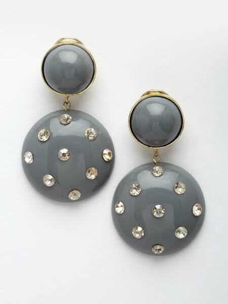 Bijoux By Priya Chandna_Grey Crystals Kira Resin Danglers _Online_at_Aza_Fashions