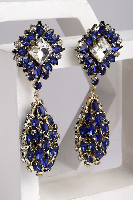 Shop Bijoux By Priya Chandna Blue Crystals Glinting Bloom Danglers at Aza Fashions Shop_Bijoux By Priya Chandna_Blue Crystals Glinting Bloom Danglers _at_Aza_Fashions