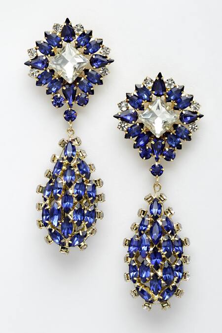 Bijoux By Priya Chandna Blue Crystals Glinting Bloom Danglers Online at Aza Fashions Bijoux By Priya Chandna_Blue Crystals Glinting Bloom Danglers _Online_at_Aza_Fashions