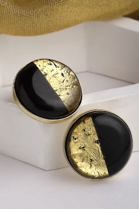 Shop Bijoux By Priya Chandna Black Foil Printing Half Moon Work Resin Studs at Aza Fashions Shop_Bijoux By Priya Chandna_Black Foil Printing Half Moon Work Resin Studs _at_Aza_Fashions
