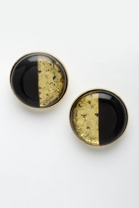 Bijoux By Priya Chandna Black Foil Printing Half Moon Work Resin Studs Online at Aza Fashions Bijoux By Priya Chandna_Black Foil Printing Half Moon Work Resin Studs _Online_at_Aza_Fashions