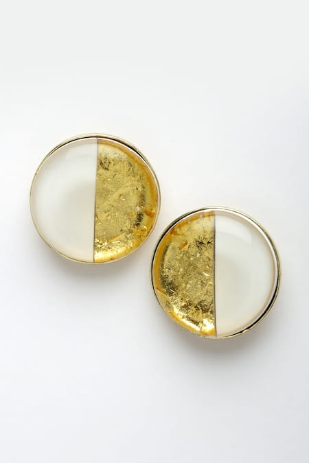 Bijoux By Priya Chandna White Foil Printing Half Lunar Work Resin Studs Online at Aza Fashions Bijoux By Priya Chandna_White Foil Printing Half Lunar Work Resin Studs _Online_at_Aza_Fashions