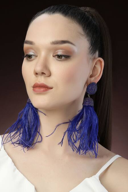 Buy_Bijoux By Priya Chandna_Blue Crystals, Feathers Celtic Dome Shaped Danglers _Online_at_Aza_Fashions