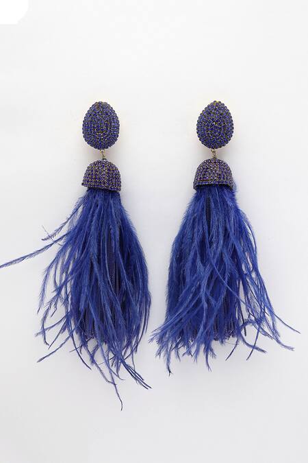Bijoux By Priya Chandna_Blue Crystals, Feathers Celtic Dome Shaped Danglers _at_Aza_Fashions