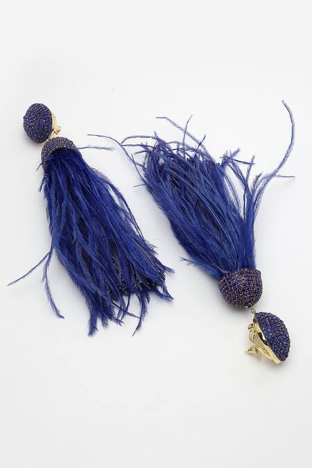Buy_Bijoux By Priya Chandna_Blue Crystals, Feathers Celtic Dome Shaped Danglers 