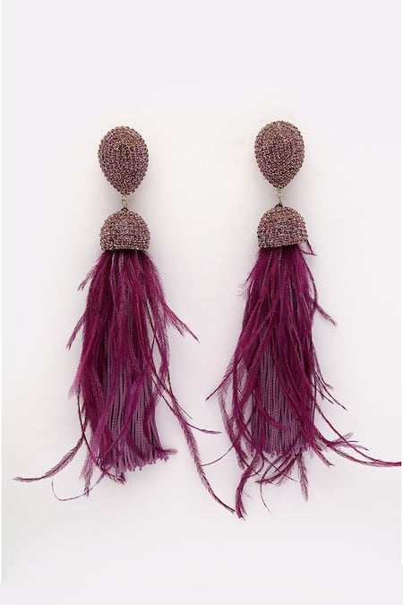 Buy_Bijoux By Priya Chandna_Purple Crystals, Feathers Ferna Dome Shaped Danglers 