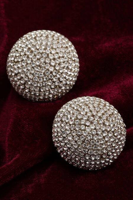 Shop Bijoux By Priya Chandna Silver Plated Crystals Swirl Studs at Aza Fashions Shop_Bijoux By Priya Chandna_Silver Plated Crystals Swirl Studs _at_Aza_Fashions