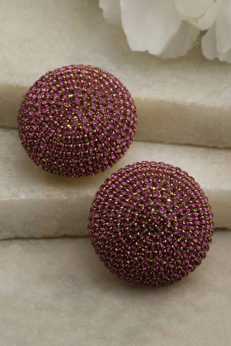 Shop Bijoux By Priya Chandna Pink Crystals Embellished Studs at Aza Fashions Shop_Bijoux By Priya Chandna_Pink Crystals Embellished Studs _at_Aza_Fashions