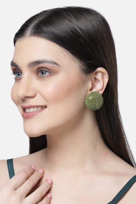 Bijoux By Priya Chandna Green Crystal Embellished Stud Earrings 