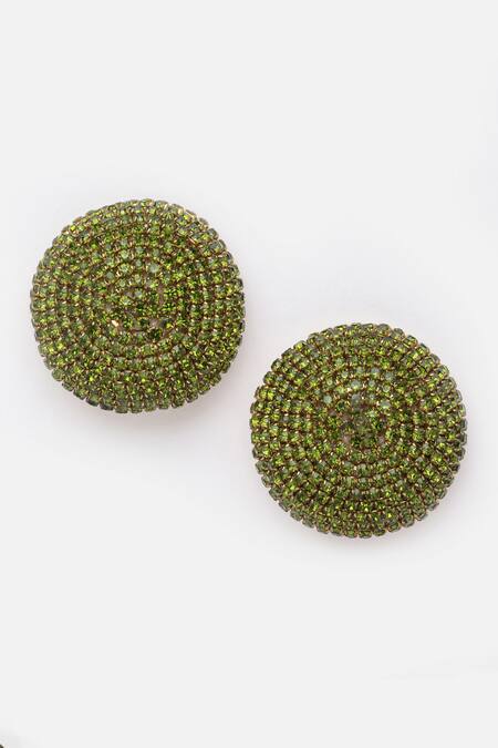 Bijoux By Priya Chandna_Green Crystals Embellished Stud Earrings _Online_at_Aza_Fashions