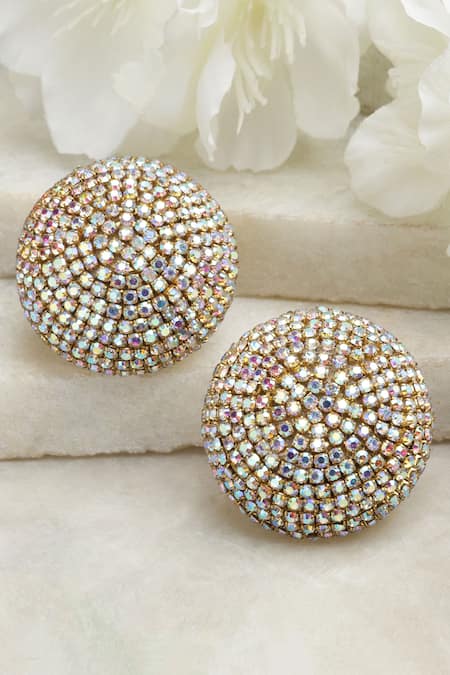 Shop Bijoux By Priya Chandna Multi Color Crystals Embellished Round Studs at Aza Fashions Shop_Bijoux By Priya Chandna_Multi Color Crystals Embellished Round Studs _at_Aza_Fashions
