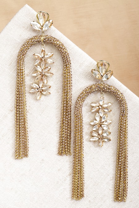 Shop_Bijoux By Priya Chandna_Gold Plated Crystals Upside Down U Shaped Dangler Earrings _at_Aza_Fashions