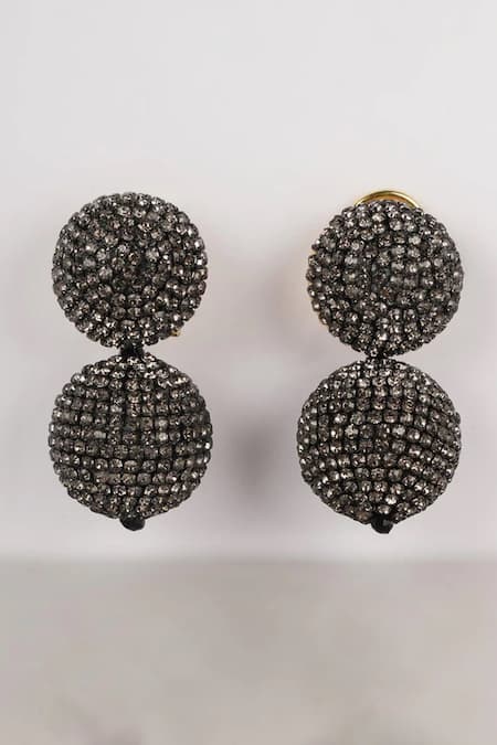 Shop Bijoux By Priya Chandna Black Crystals Embellished Round Studs at Aza Fashions Shop_Bijoux By Priya Chandna_Black Crystals Embellished Round Studs _at_Aza_Fashions