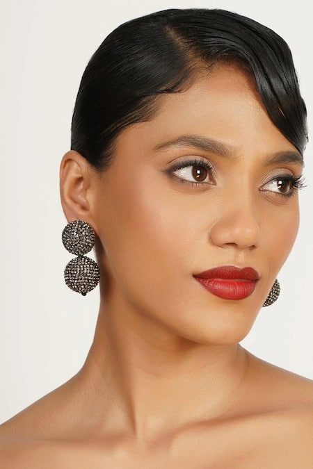 Bijoux By Priya Chandna Black Crystals Embellished Round Studs Online at Aza Fashions Bijoux By Priya Chandna_Black Crystals Embellished Round Studs _Online_at_Aza_Fashions