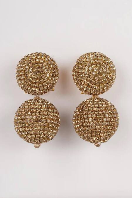 Shop Bijoux By Priya Chandna Gold Plated Crystals Embellished Round Studs at Aza Fashions Shop_Bijoux By Priya Chandna_Gold Plated Crystals Embellished Round Studs _at_Aza_Fashions