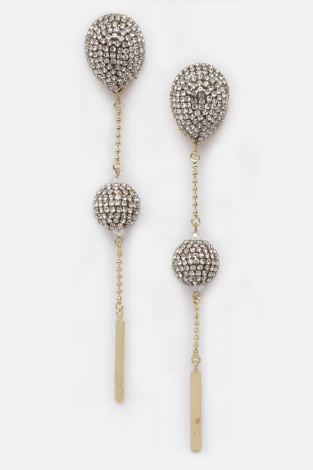 Bijoux By Priya Chandna_Silver Plated Crystals Long Drop Embellished Earrings _Online_at_Aza_Fashions