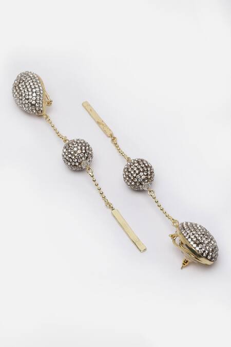 Buy_Bijoux By Priya Chandna_Silver Plated Crystals Long Drop Embellished Earrings _Online_at_Aza_Fashions